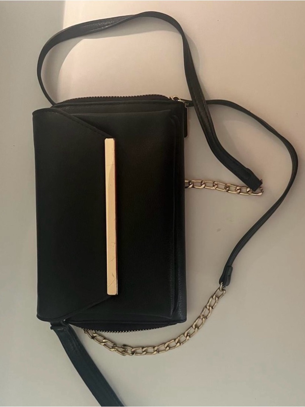 Black Crossbody Bag with Gold Accent
